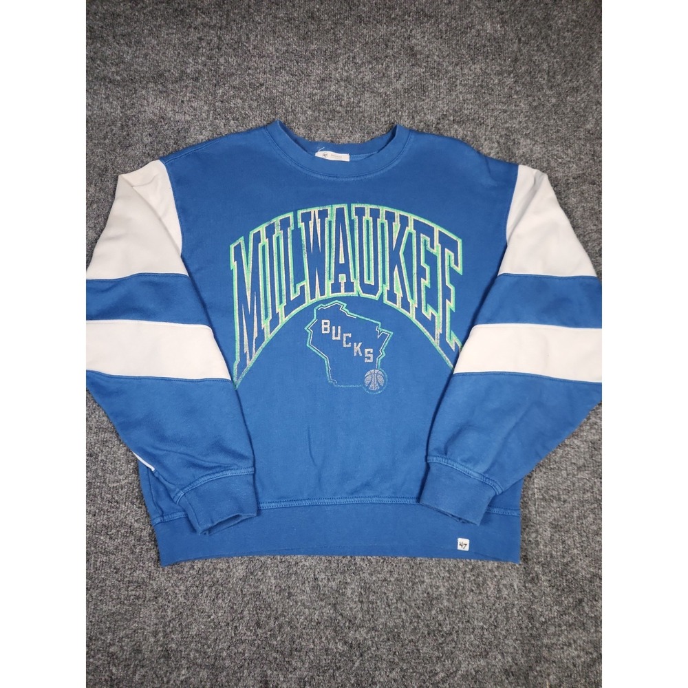 47 Brand Milwaukee Bucks Sweatshirt Womens Medium Blue Block Pullover Crew
